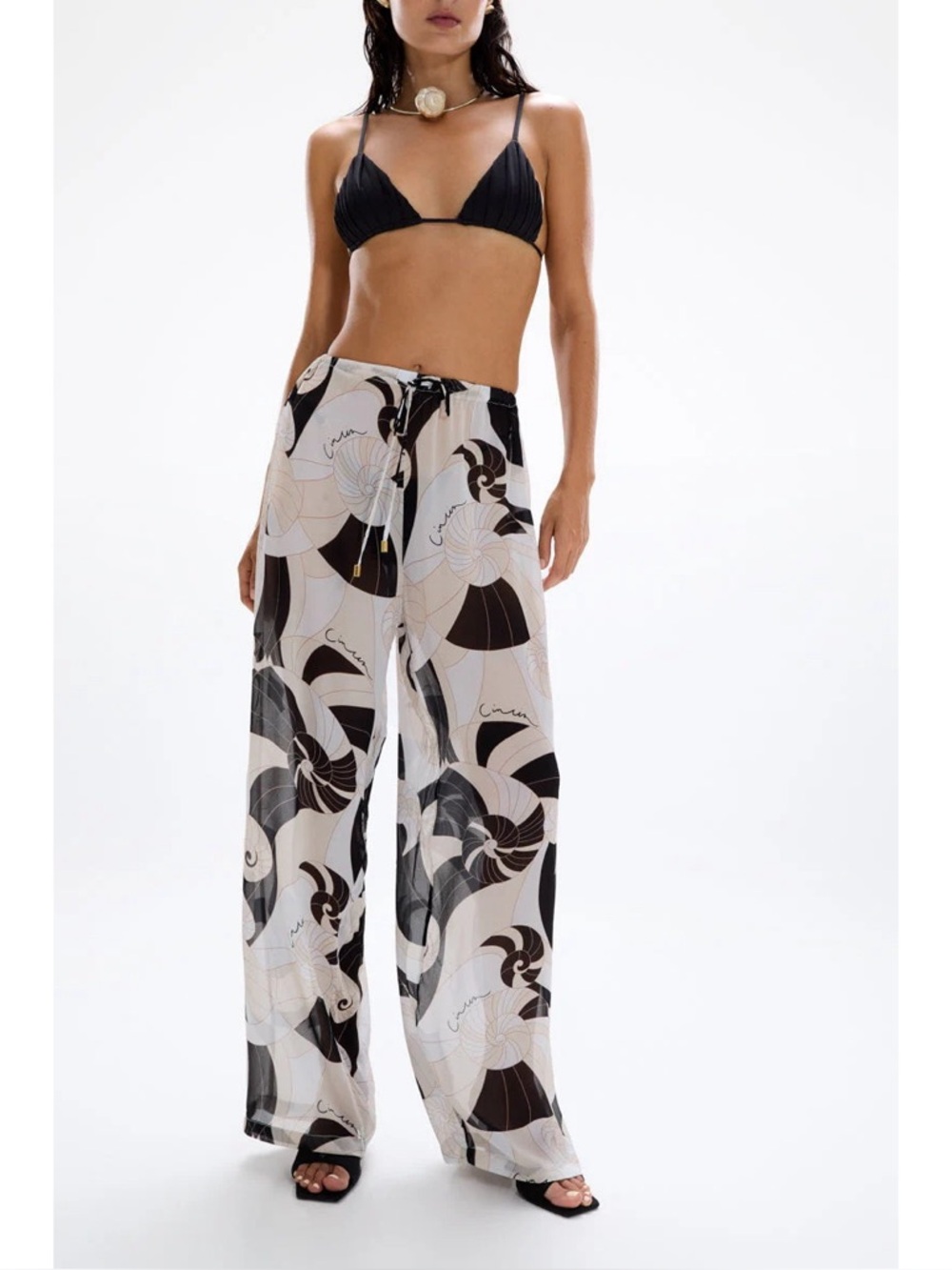 Printed Wide-Leg Beach Pants - Black & White